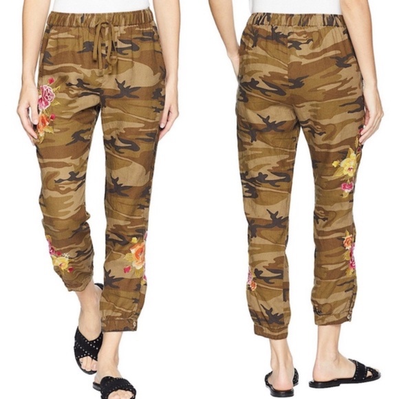 Johnny was JW Los Angeles Floral Embroidered Camo print linen crop pants - Picture 2 of 5